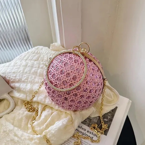 Unknown Handbags - New Pink Glam Crystal Disco Ball Evening Cross Body/Shoulder Purse